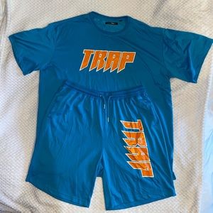 Fashion Nova Blue & Orange Trap Shirt & Shorts Set
